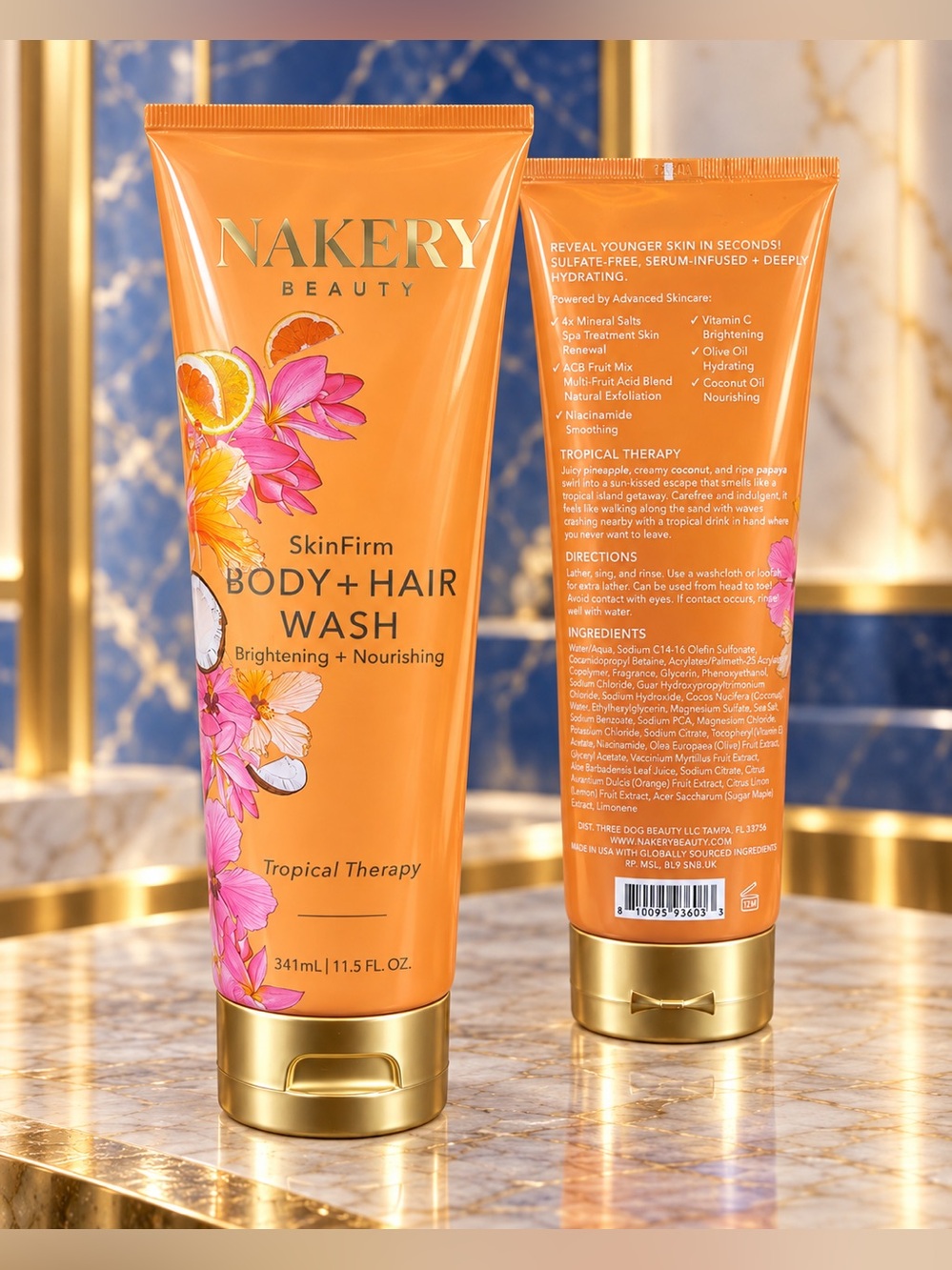 Nakery Beauty SkinFirm Body + Hair Wash — Tropical Therapy 11.5 Oz